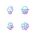 Set line Bacteria, Poison flower, Man poisoning and Gas mask. Gradient color icons. Vector