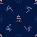 Set line Bacteria, Water tap and Toilet bowl on seamless pattern. Vector