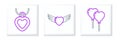 Set line Balloons in form of heart, Necklace with shaped and Heart wings icon. Vector