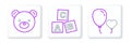 Set line Balloons in form of heart, Teddy bear plush toy and ABC blocks icon. Vector Royalty Free Stock Photo