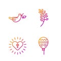 Set line Balloons with ribbon, Christian cross and heart, Peace dove with olive branch and Willow leaf. Gradient color Royalty Free Stock Photo