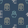 Set line Bamboo, Jar of honey and Chinese tea ceremony on seamless pattern. Vector