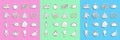 Set line Banana, Taco with tortilla, Bread toast, Piece of cake, Donut, Slice pizza, Cheese and Watermelon icon. Vector