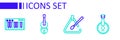 Set line Banjo, Triangle musical instrument, Violin and Music synthesizer icon. Vector Royalty Free Stock Photo