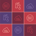 Set line Banner for bio, CO2 emissions in cloud and Water tap icon. Vector