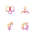 Set line Bar of soap, Gender, DNA spiral and computer and Bacteria bacteriophage. Gradient color icons. Vector Royalty Free Stock Photo