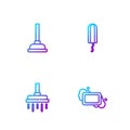 Set line Bar of soap, Shower head, Rubber plunger and Sanitary tampon. Gradient color icons. Vector