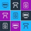 Set line Barbecue, coal bag and grill icon. Vector Royalty Free Stock Photo
