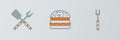Set line Barbecue fork, Crossed and spatula and Burger icon. Vector