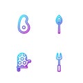 Set line Barbecue fork, Oven glove, Steak meat and Burning match with fire. Gradient color icons. Vector Royalty Free Stock Photo