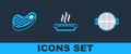 Set line Barbecue grill, Steak meat and Hotdog sandwich icon. Vector