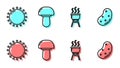 Set line Barbecue grill, Sun, Mushroom and Potato icon. Vector