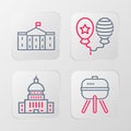 Set line Barbecue grill, White House, Balloons and United States Capitol Congress icon. Vector