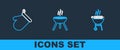 Set line Barbecue grilled shish kebab, Oven glove and icon. Vector