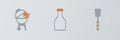 Set line Barbecue spatula, grill and Ketchup bottle icon. Vector