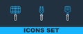 Set line Barbecue spatula, steel grid and fork icon. Vector