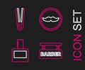 Set line Barbershop, Aftershave, Mustache and Curling iron for hair icon. Vector