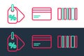 Set line Barcode, Discount percent tag and Credit card icon. Vector Royalty Free Stock Photo
