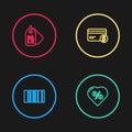 Set line Barcode, Discount percent tag in heart, Credit card and dollar and Price with Sale icon. Vector