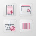 Set line Barcode, Remove shopping basket, Wallet and Paper check and financial check icon. Vector