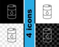 Set line Barrel oil icon isolated on black and white, transparent background. Vector Royalty Free Stock Photo