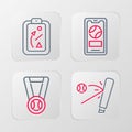 Set line Baseball bat with ball, Medal baseball, Mobile and Planning strategy icon. Vector Royalty Free Stock Photo