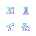 Set line Basic geometric shapes, Telescope, Chemical formula and Test tube flask on stand. Gradient color icons. Vector