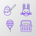 Set line Basket with easter eggs, Balloons ribbon, Easter rabbit and and paint brush icon. Vector