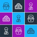 Set line Basket with easter eggs, Jesus Christ and Stained glass icon. Vector Royalty Free Stock Photo