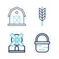 Set line Basket, Windmill, Wheat and Farm house icon. Vector