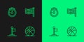 Set line Basketball ball, Flag, Stopwatch and Checkered flag icon. Vector