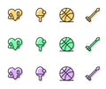 Set line Basketball ball, Heart rate, Racket and Medieval arrows icon. Vector Royalty Free Stock Photo