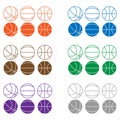 Set line Basketball ball icon isolated on white background. Sport symbol. Set icons colorful. Vector