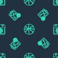 Set line Basketball ball, Planning strategy and on sport calendar on seamless pattern. Vector