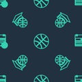 Set line Basketball ball, training and on sport calendar on seamless pattern. Vector