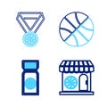 Set line Basketball game ticket, Award with basketball, and award icon. Vector