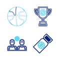 Set line Basketball game ticket, player, Award cup with basketball and icon. Vector