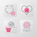 Set line Basketball medal, and basket, Shield in the basketball and icon. Vector