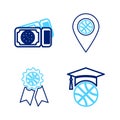 Set line Basketball medal, Certificate basketball award, Planning strategy concept and game ticket icon. Vector