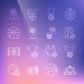 Set line Basketball players, medal, Planning strategy, Location with basketball, award and and icon. Vector Royalty Free Stock Photo