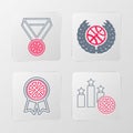 Set line Basketball on sport calendar, medal, game video and award icon. Vector Royalty Free Stock Photo