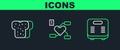 Set line Bathroom scales, Bread toast and Attention health heart icon. Vector