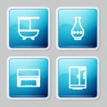 Set line Bathtub with shower curtain, Vase, Grand piano and Shower cabin icon. Vector