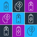 Set line Battery, Battery and Head and electric symbol icon. Vector