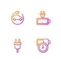 Set line Battery charge, Electric plug, car and . Gradient color icons. Vector