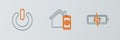 Set line Battery, Power button and Smart home remote control system icon. Vector Royalty Free Stock Photo