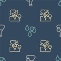 Set line Beaker with toxic liquid, Poisonous cloud of gas or smoke and Acid rain on seamless pattern. Vector