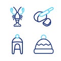 Set line Beanie hat, Winter, Peameal bacon and Lobster icon. Vector