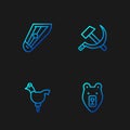 Set line Bear head, Cockerel lollipop, Kankles and Hammer and sickle USSR. Gradient color icons. Vector Royalty Free Stock Photo