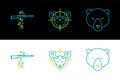 Set line Bear head, Gun shooting and Hunt on moose with crosshairs icon. Vector